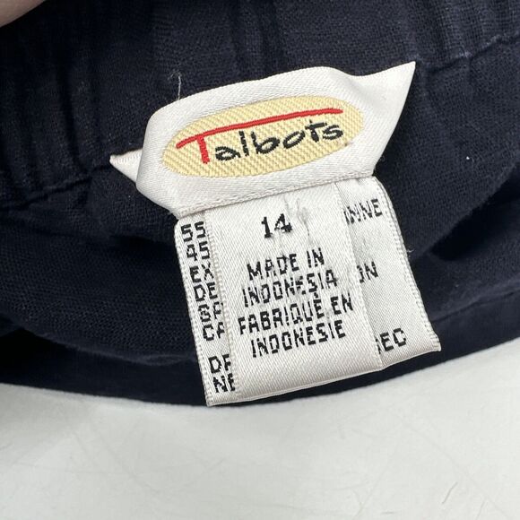 Talbots Pants Womens 14 Linen Blend Navy Blue Embroidered Hem Cropped Fit - Picture 4 of 6